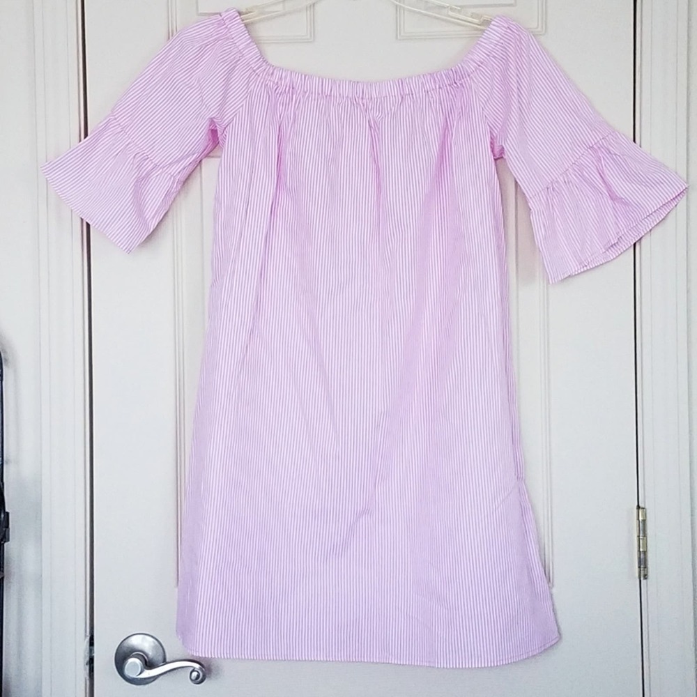 Heart & Hips Pink Striped Off Shoulder Mini Dress Size L